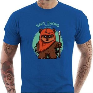 T-shirt geek homme - Save Ewoks - Couleur Bleu Royal - Taille S