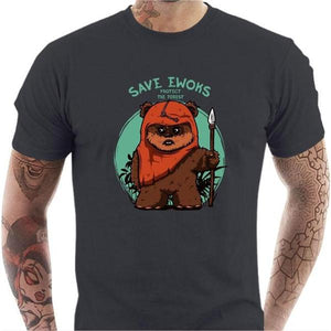 T-shirt geek homme - Save Ewoks - Couleur Gris Foncé - Taille S