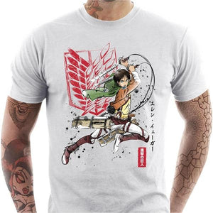 T-shirt geek homme - Soldat Eren - Couleur Blanc - Taille S