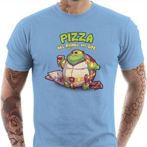 T-shirt geek homme - Turtle Pizza - Couleur Ciel - Taille S