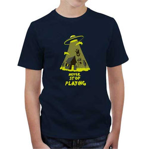 tshirt-enfant-never-stop-playing-coton-bio-bleu-nuit