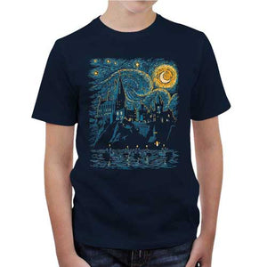 tshirt-enfant-de-lecole-poudlard-style-van-gogh-coton-bio-bleu-nuit