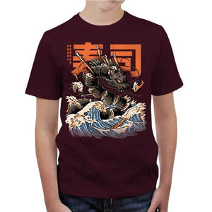 tshirt-enfant-sushi-dragon-pour-gourmets-fan-d-art-et-de-japon-coton-bio-cerise