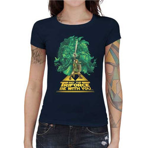 tshirt-femme-may-the-triforce-be-with-you-coton-bio-bleu-nuit