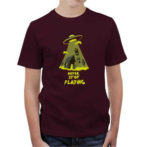 tshirt-enfant-never-stop-playing-coton-bio-cerise