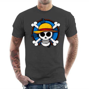 tshirt-homme-one-piece-skull-coton-bio-gris-fonce
