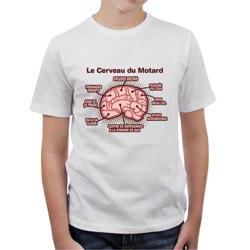 T-shirt Motard Premium 'Le Cerveau Du Motard' - 100% Coton - Coupe Ajustée - Existe En Blanc, Gris Chiné, Noir