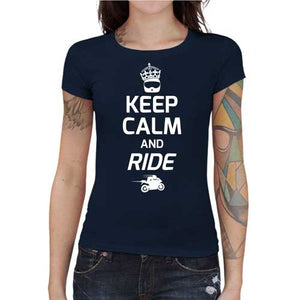 tshirt-femme-keep-calm-and-ride-coton-bio-bleu-nuit