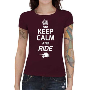 tshirt-femme-keep-calm-and-ride-coton-bio-cerise