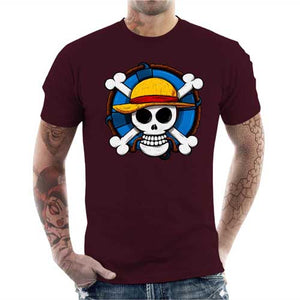 tshirt-homme-one-piece-skull-coton-bio-cerise