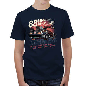 T-shirt Enfant Geek - 88 Mph Travel Club, Coloris Bleu Nuit, Collections SOLDES, T-SHIRT GEEK ENFANT, Top des ventes - Checkpoint, Vendor - Glitchygorilla, Checkpoint
