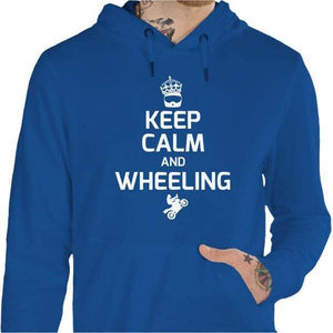 Sweat Moto - Keep Calm and Wheeling - Couleur Bleu Royal - Taille S