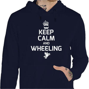 Sweat Moto - Keep Calm and Wheeling - Couleur Marine - Taille S