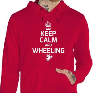 Sweat Moto - Keep Calm and Wheeling - Couleur Rouge Vif - Taille S