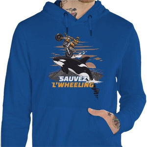 Sweat Moto - Sauvez Wheeling ! - Couleur Bleu Royal - Taille S