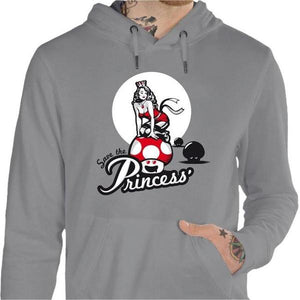 Sweat geek - Save the Princess - Couleur Gris Chine - Taille S