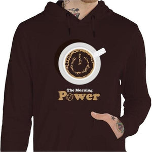 Sweat geek - The Morning Power - Couleur Chocolat - Taille S