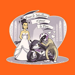 T SHIRT MOTO - Le mariage du Motard - Couleur Orange