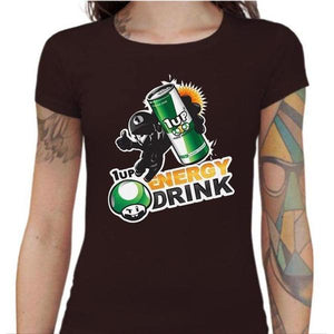 T-shirt Geekette - 1up Energy Drink - Couleur Chocolat - Taille S