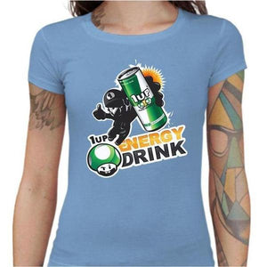 T-shirt Geekette - 1up Energy Drink - Couleur Ciel - Taille S