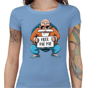 T-shirt Geekette - Free Paf Paf Tortue Géniale - Couleur Ciel - Taille S