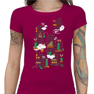 T-shirt Geekette - Great world - Couleur Fuchsia - Taille S