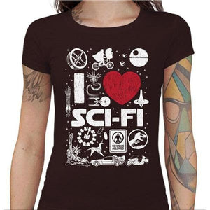 T-shirt Geekette - I love Sci Fi - Couleur Chocolat - Taille S
