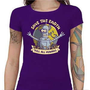 T-shirt Geekette - Kill all Humans - Couleur Violet - Taille S