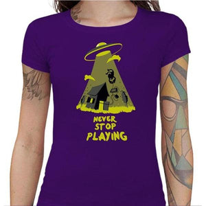 T-shirt Geekette - Never stop playing - Couleur Violet - Taille S