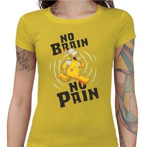 T-shirt Geekette - No Brain No Pain - Couleur Jaune - Taille S