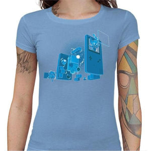 T-shirt Geekette - Old School Gamer - Couleur Ciel - Taille S