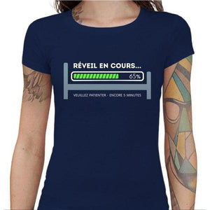 T-shirt Geekette - Réveil en cours - Couleur Bleu Nuit - Taille S