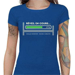 T-shirt Geekette - Réveil en cours - Couleur Bleu Royal - Taille S