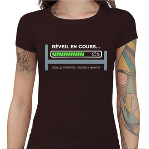 T-shirt Geekette - Réveil en cours - Couleur Chocolat - Taille S