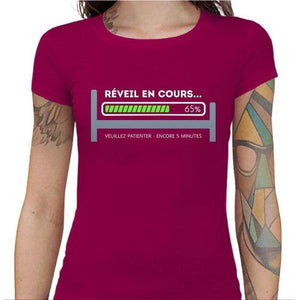 T-shirt Geekette - Réveil en cours - Couleur Fuchsia - Taille S