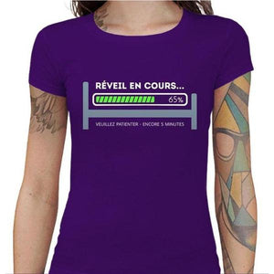 T-shirt Geekette - Réveil en cours - Couleur Violet - Taille S