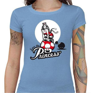 T-shirt Geekette - Save the Princess - Couleur Ciel - Taille S