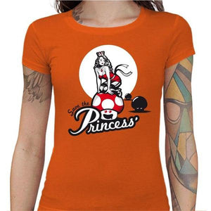 T-shirt Geekette - Save the Princess - Couleur Orange - Taille S