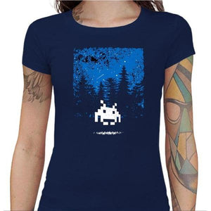 T-shirt Geekette - Space Invader à l'atterrissage - Couleur Bleu Nuit - Taille S