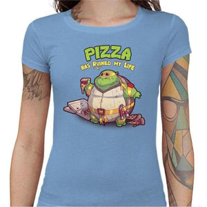 T-shirt Geekette - Turtle Pizza - Couleur Ciel - Taille S