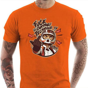 T shirt Motard homme - Fuck le Contrôle Technique - Couleur Orange - Taille S