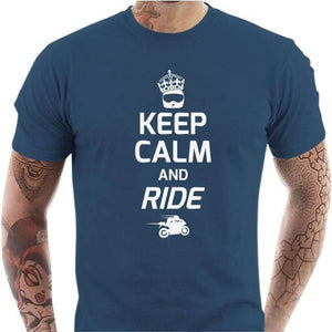 T shirt Motard homme - Keep Calm and Ride - Couleur Bleu Gris - Taille S