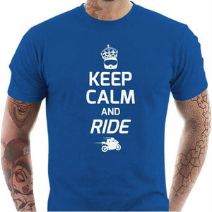 T shirt Motard homme - Keep Calm and Ride - Couleur Bleu Royal - Taille S