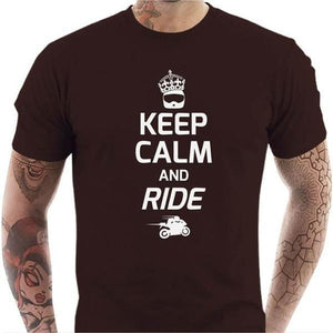 T shirt Motard homme - Keep Calm and Ride - Couleur Chocolat - Taille S