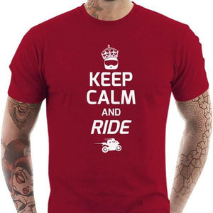 T shirt Motard homme - Keep Calm and Ride - Couleur Rouge Tango - Taille S