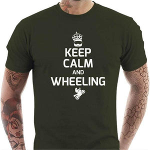 T shirt Motard homme - Keep Calm and Wheeling - Couleur Army - Taille S