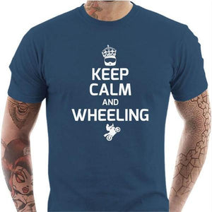 T shirt Motard homme - Keep Calm and Wheeling - Couleur Bleu Gris - Taille S