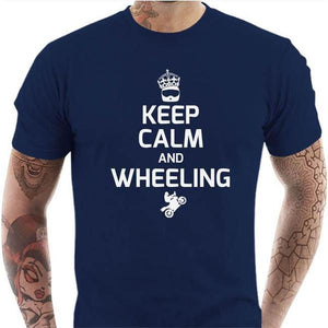 T shirt Motard homme - Keep Calm and Wheeling - Couleur Bleu Nuit - Taille S