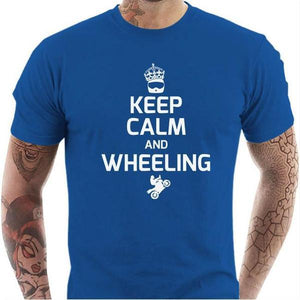T shirt Motard homme - Keep Calm and Wheeling - Couleur Bleu Royal - Taille S