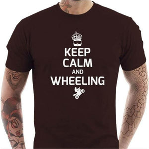T shirt Motard homme - Keep Calm and Wheeling - Couleur Chocolat - Taille S